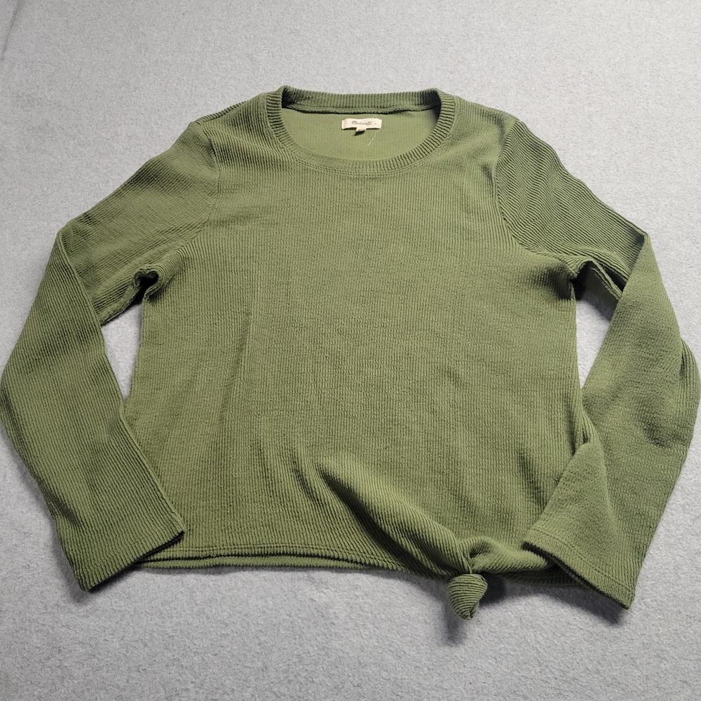 Madewell Olive Green Ribbed Side-Knot Long Sleeve Top Womens Large